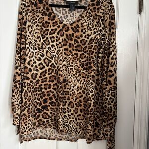 Karen Kane Tan and Brown Relaxed Long Sleeve Blouse
